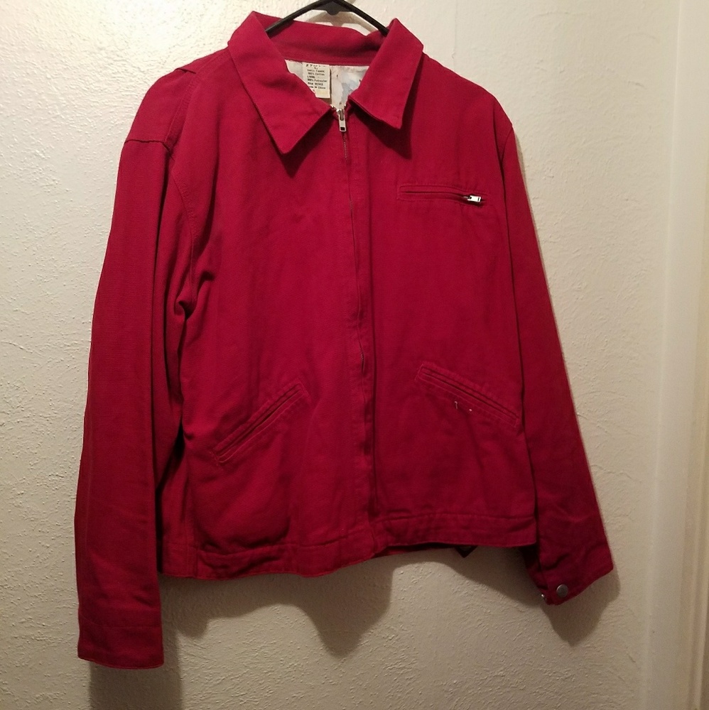 Red denim jacket
